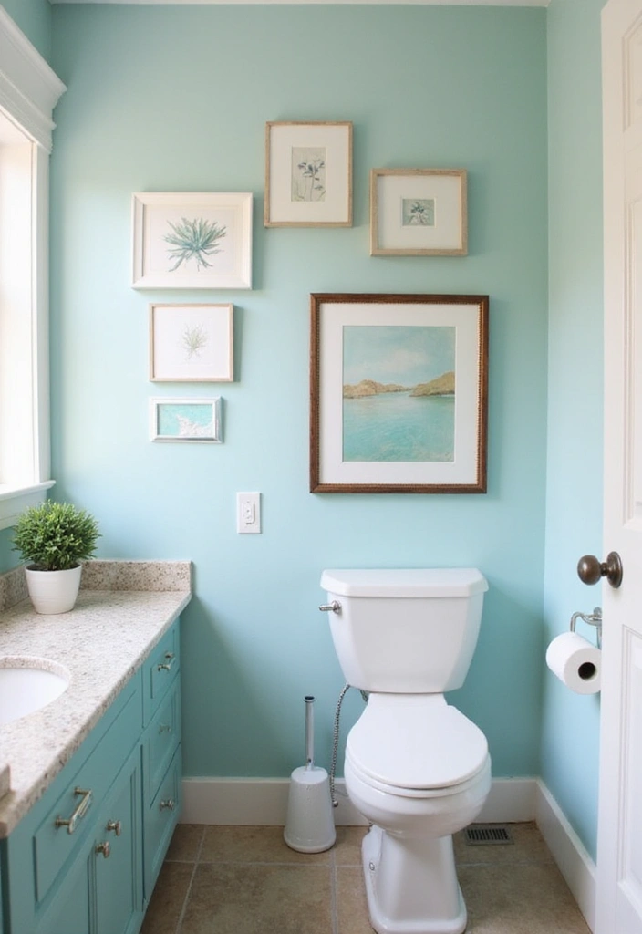 27 Aqua Bathroom Ideas That Feel Fresh - 11. Aqua Wall Art