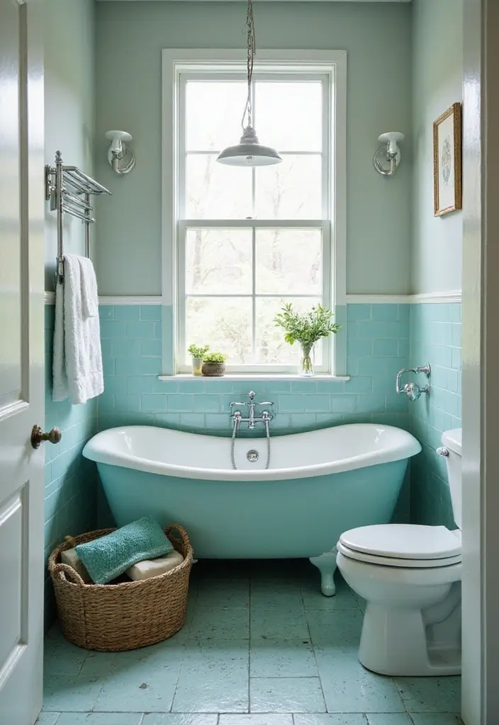 27 Aqua Bathroom Ideas That Feel Fresh - 12. Aqua Vintage Accents