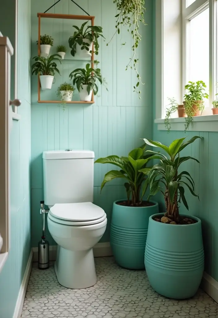 27 Aqua Bathroom Ideas That Feel Fresh - 13. Aqua Plants for Freshness