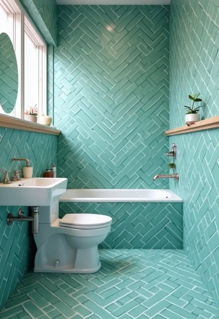 27 Aqua Bathroom Ideas That Feel Fresh - 14. Aqua Tiles in Creative Patterns