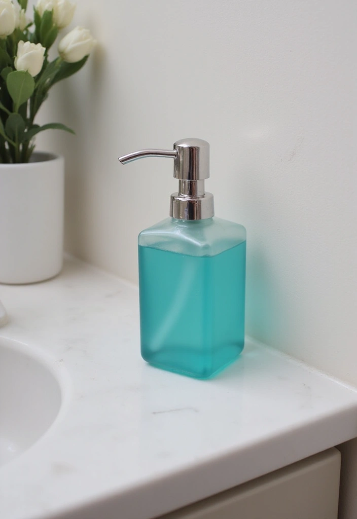 27 Aqua Bathroom Ideas That Feel Fresh - 21. Aqua Soap Dispensers
