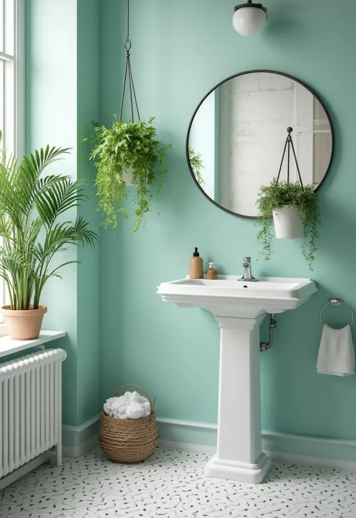 27 Aqua Bathroom Ideas That Feel Fresh - 23. Aqua Plant Hangers