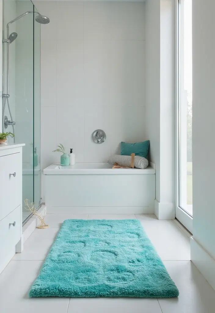 27 Aqua Bathroom Ideas That Feel Fresh - 24. Aqua Shower Mats