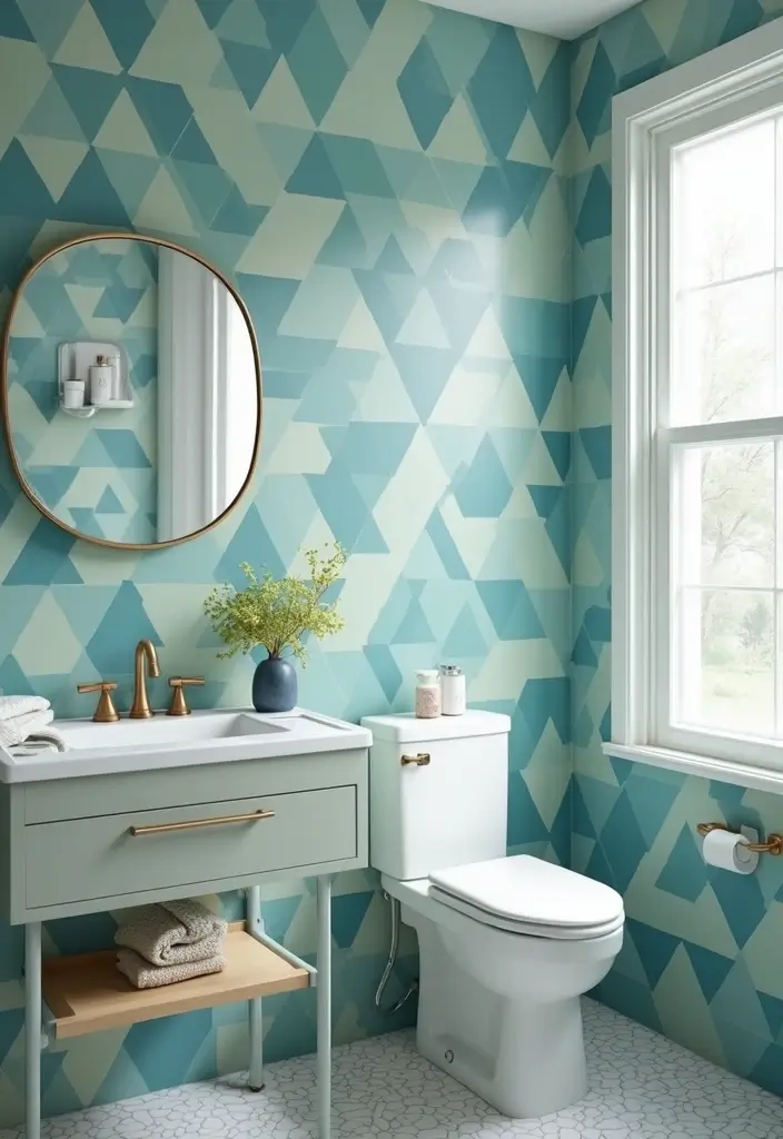 27 Aqua Bathroom Ideas That Feel Fresh - 26. Aqua-Inspired Bathroom Wallpaper