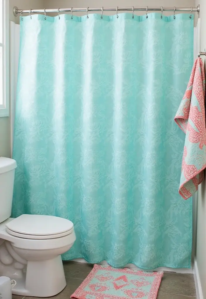 27 Aqua Bathroom Ideas That Feel Fresh - 3. Aqua Shower Curtains