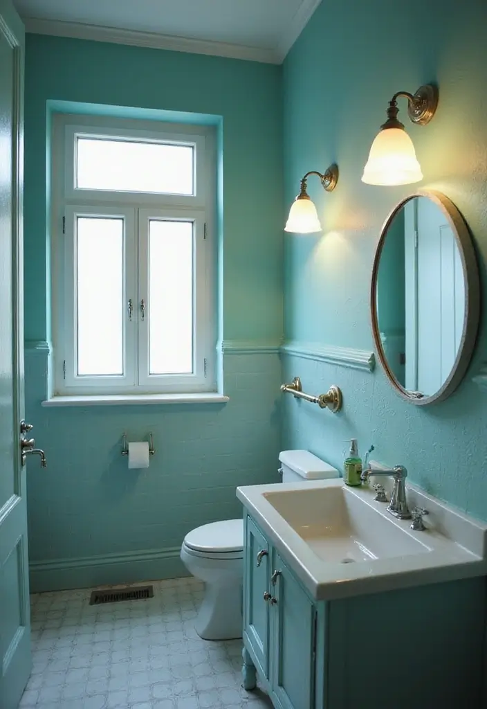 27 Aqua Bathroom Ideas That Feel Fresh - 8. Aqua Lighting Fixtures