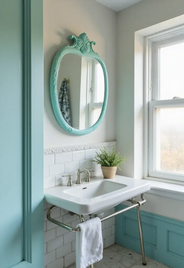 27 Aqua Bathroom Ideas That Feel Fresh - 9. Aqua Mirrors