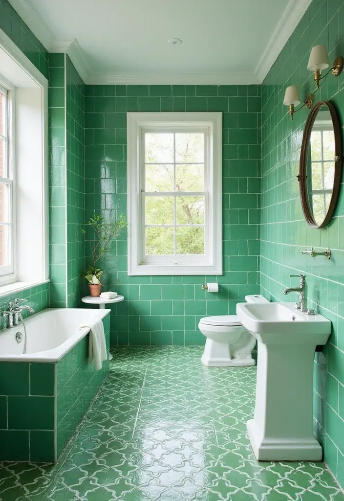 27 Bathroom Ideas Green Tiles That Feel Fresh - 12. Lively Lattice Patterns