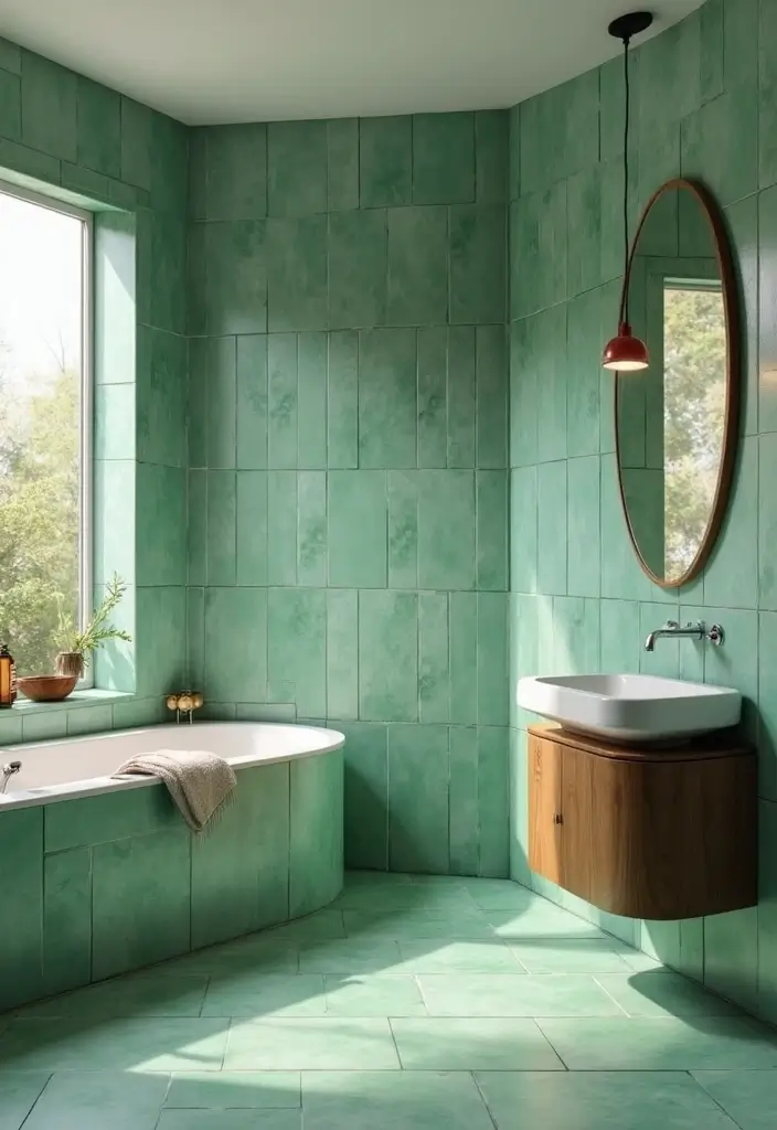27 Bathroom Ideas Green Tiles That Feel Fresh - 13. Layered Greens