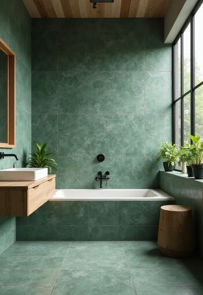 27 Bathroom Ideas Green Tiles That Feel Fresh - 14. Embracing Nature with Textured Tiles