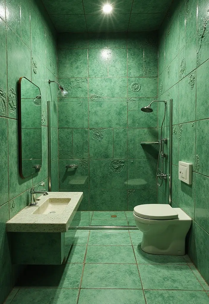 27 Bathroom Ideas Green Tiles That Feel Fresh - 15. Artistic Green Installations