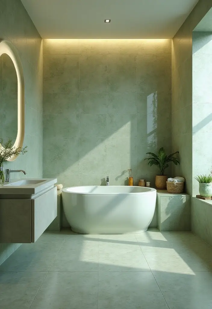 27 Bathroom Ideas Green Tiles That Feel Fresh - 17. Serene Spa Vibes