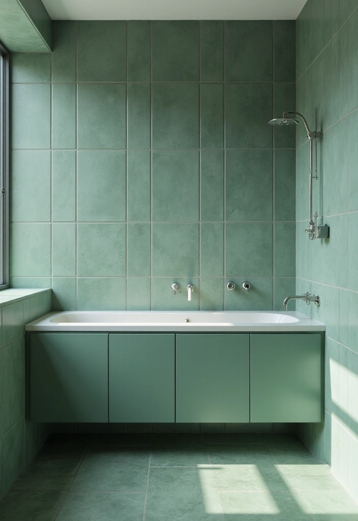 27 Bathroom Ideas Green Tiles That Feel Fresh - 26. Minimalist Green Tile Solutions