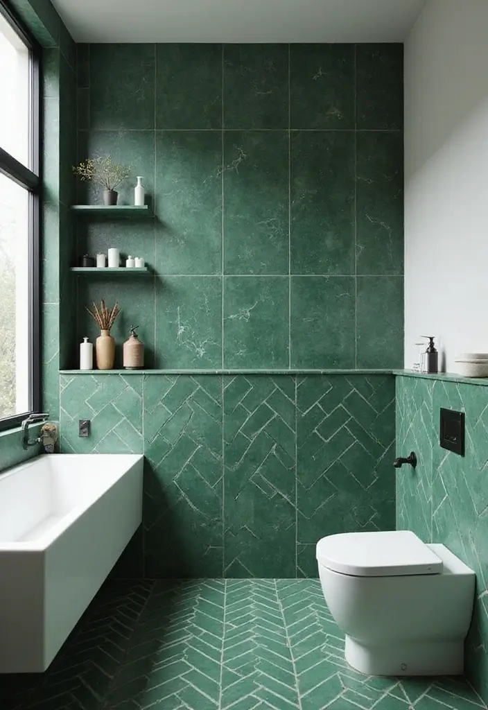 27 Bathroom Ideas Green Tiles That Feel Fresh - 3. Tile Patterns for Drama