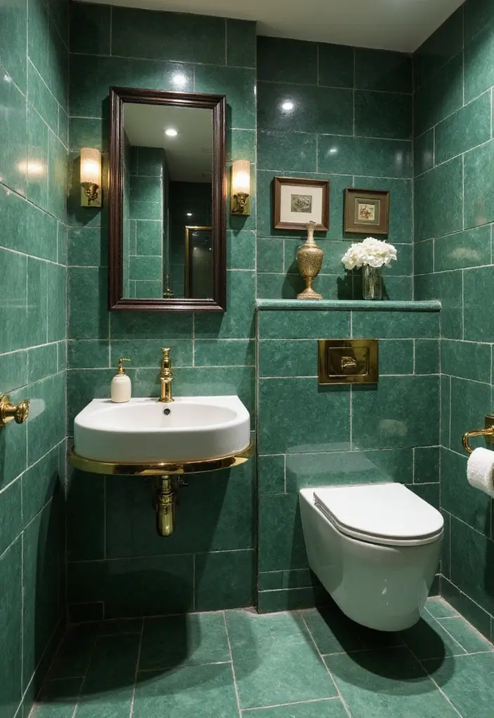 27 Bathroom Ideas Green Tiles That Feel Fresh - 5. Glossy Green Glam
