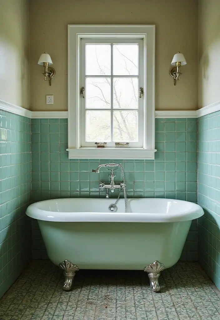 27 Bathroom Ideas Green Tiles That Feel Fresh - 6. Vintage Charm with Green Tiles