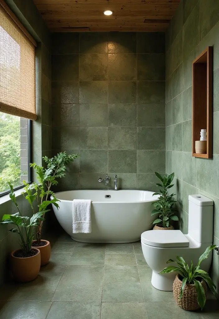 27 Bathroom Ideas Green Tiles That Feel Fresh - 7. Earthy Tones and Textures