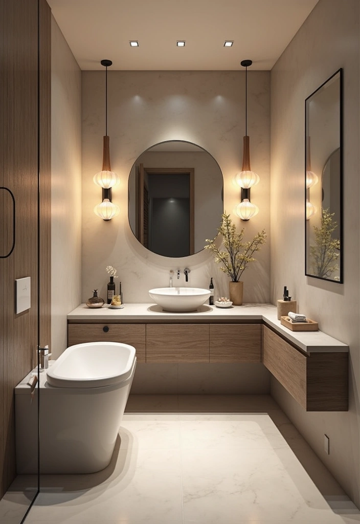 27 Bathroom Ideas Grey And Neutral Themes - 10. Modern Lighting Fixtures