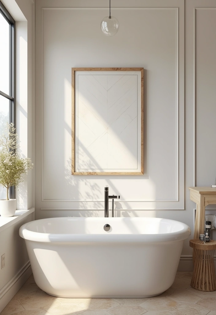 27 Bathroom Ideas Grey And Neutral Themes - 15. Creative Wall Art