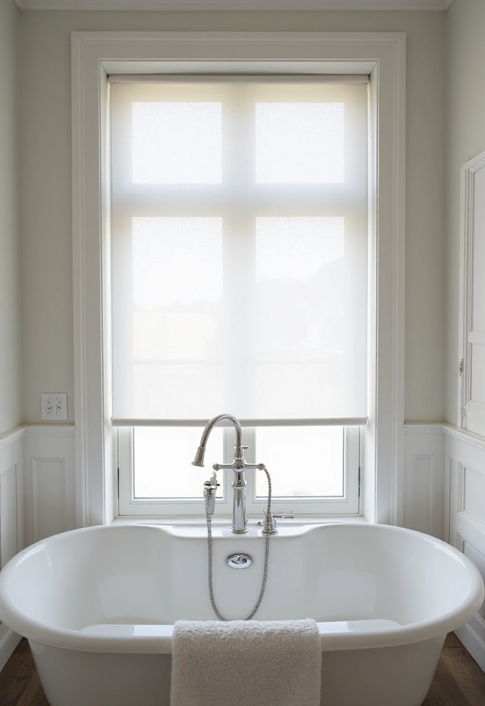 27 Bathroom Ideas Grey And Neutral Themes - 23. Minimalist Window Treatments