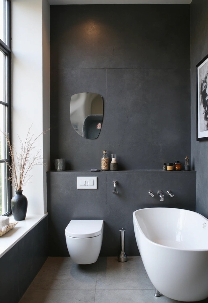 27 Bathroom Ideas Grey And Neutral Themes - 24. Bold Wall Features