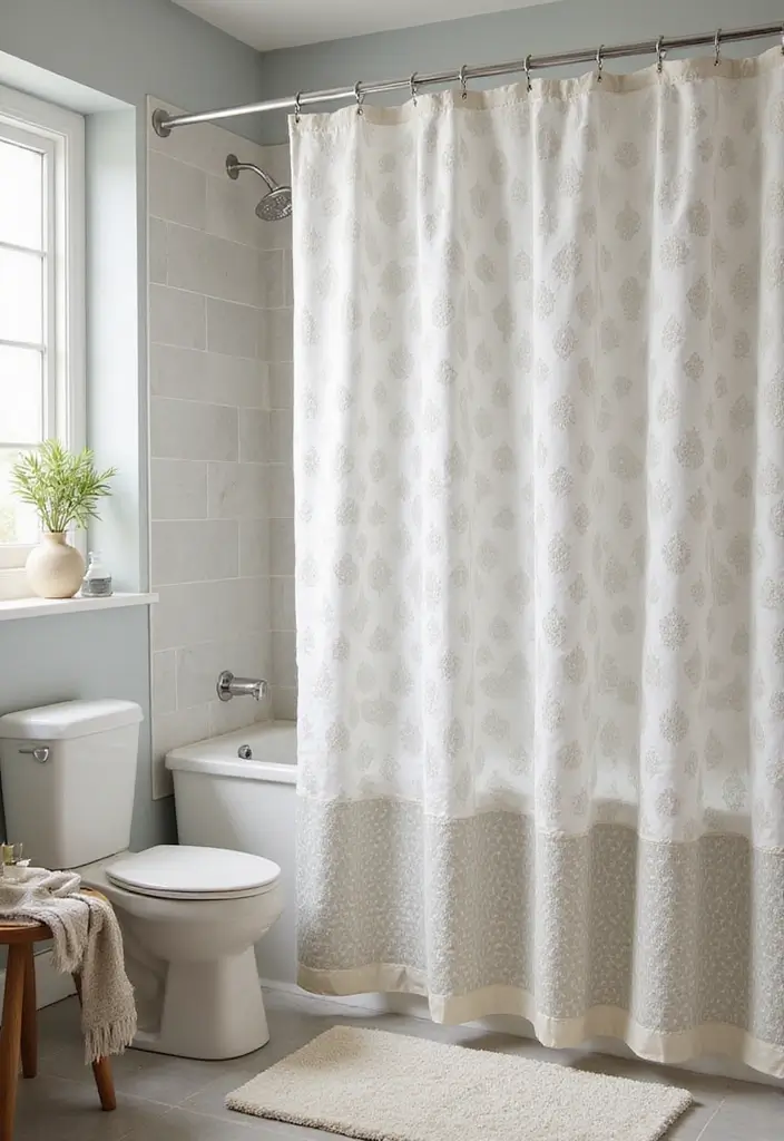 27 Bathroom Ideas Grey And Neutral Themes - 7. Stylish Shower Curtains