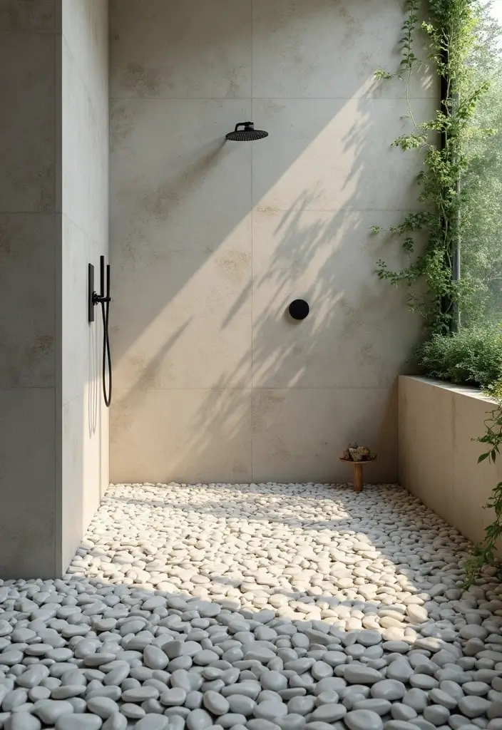 27 Bathroom Shower Floor Tile Ideas For Safety And Style - 10. Pebble Tiles for Nature Lovers
