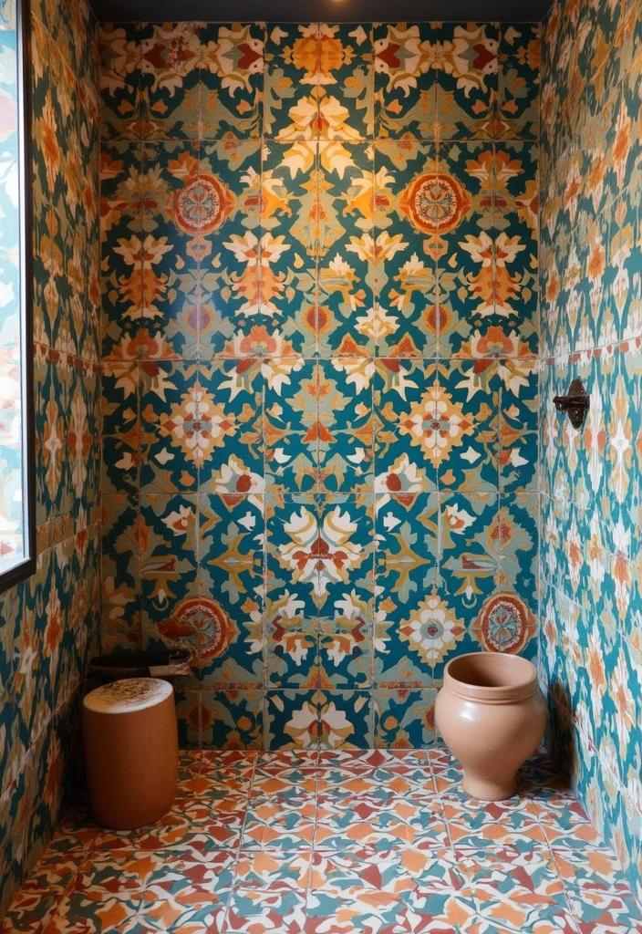 27 Bathroom Shower Floor Tile Ideas For Safety And Style - 11. Cement Tiles for an Artistic Touch