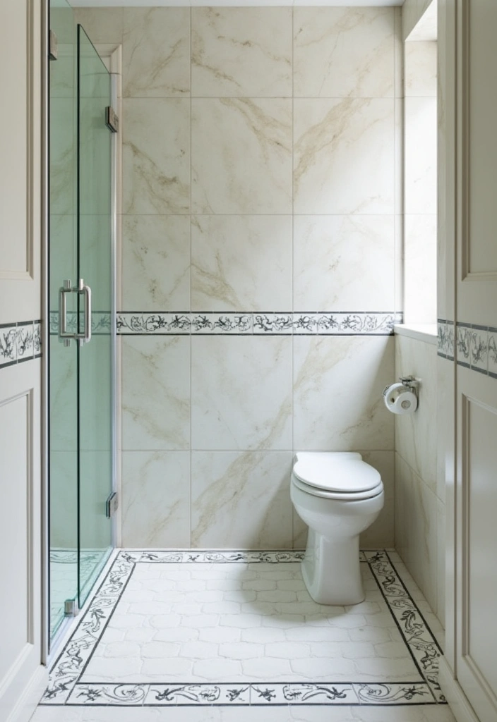 27 Bathroom Shower Floor Tile Ideas For Safety And Style - 16. Decorative Borders with Tile Accents