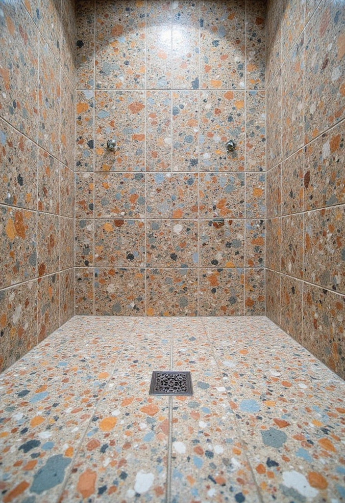 27 Bathroom Shower Floor Tile Ideas For Safety And Style - 20. Terrazzo Tiles for a Unique Aesthetic