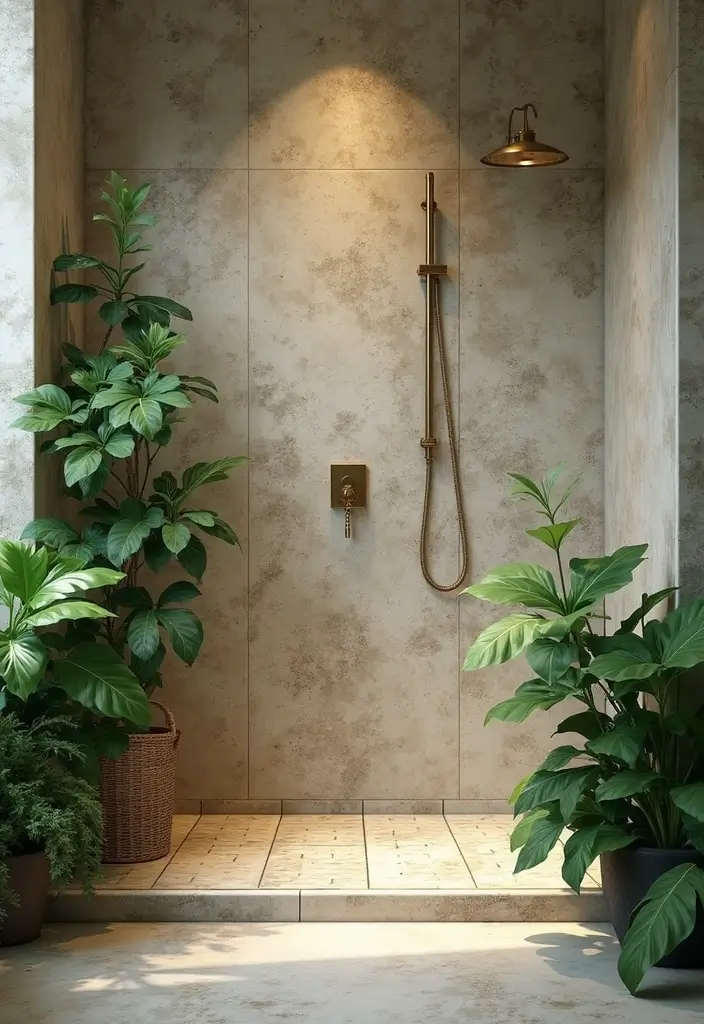 27 Bathroom Shower Floor Tile Ideas For Safety And Style - 22. Biophilic Design with Greenery