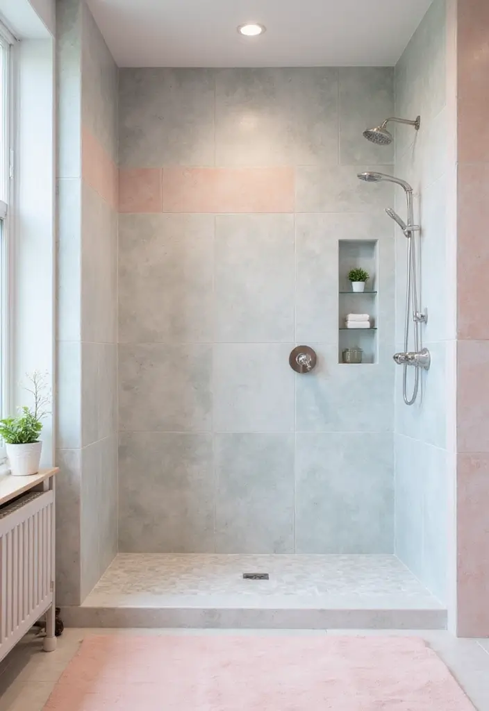 27 Bathroom Shower Floor Tile Ideas For Safety And Style - 25. Soft-Colored Tiles for a Gentle Look