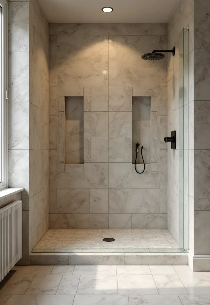 27 Bathroom Shower Floor Tile Ideas For Safety And Style - 27. Grouted Stone Tiles for Timeless Elegance