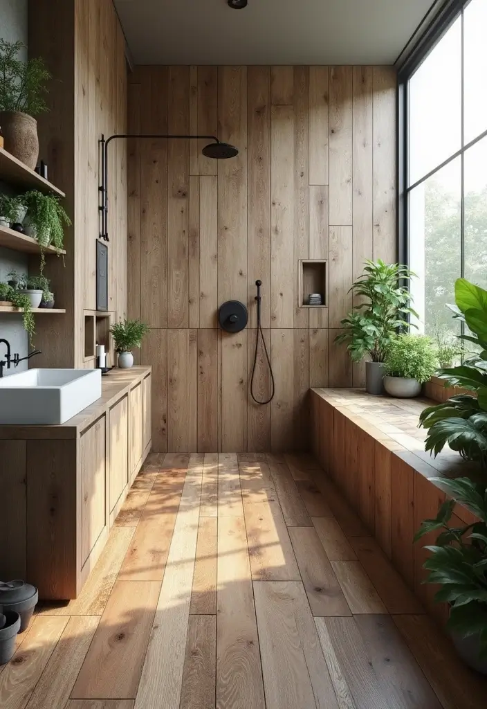 27 Bathroom Shower Floor Tile Ideas For Safety And Style - 3. Reclaimed Wood Tiles