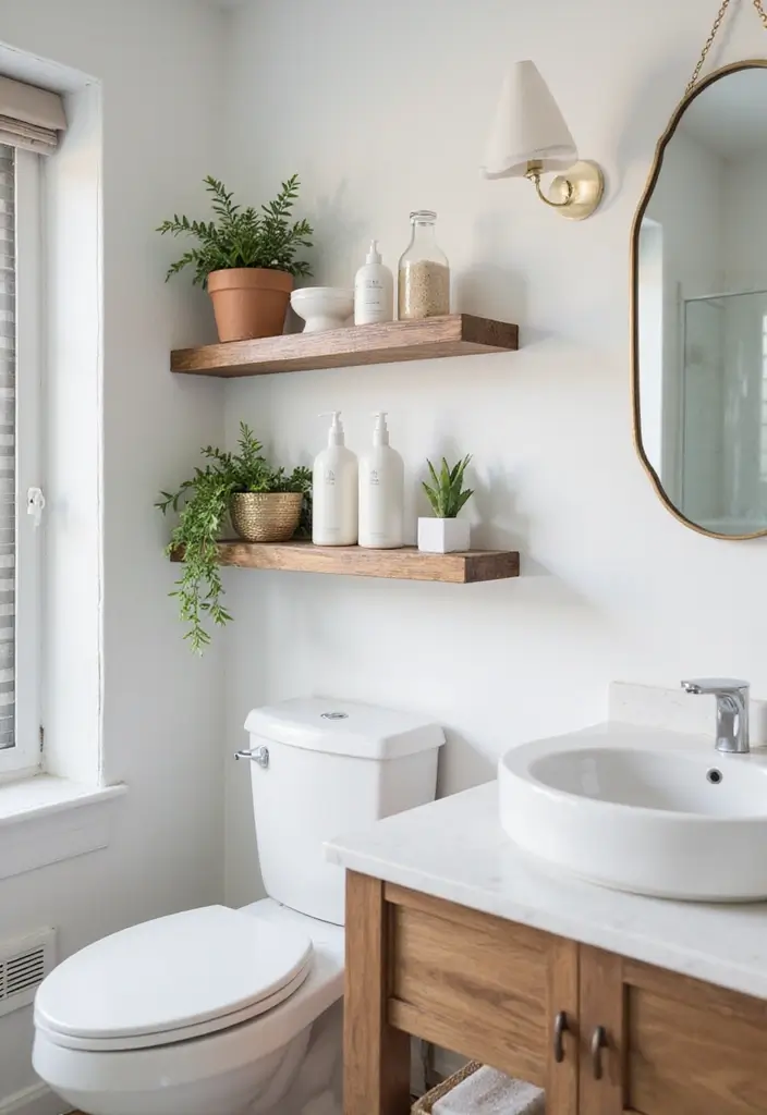 27 Bathroom Sink Decor Countertops That Stay Neat - 11. Floating Shelves for Essentials