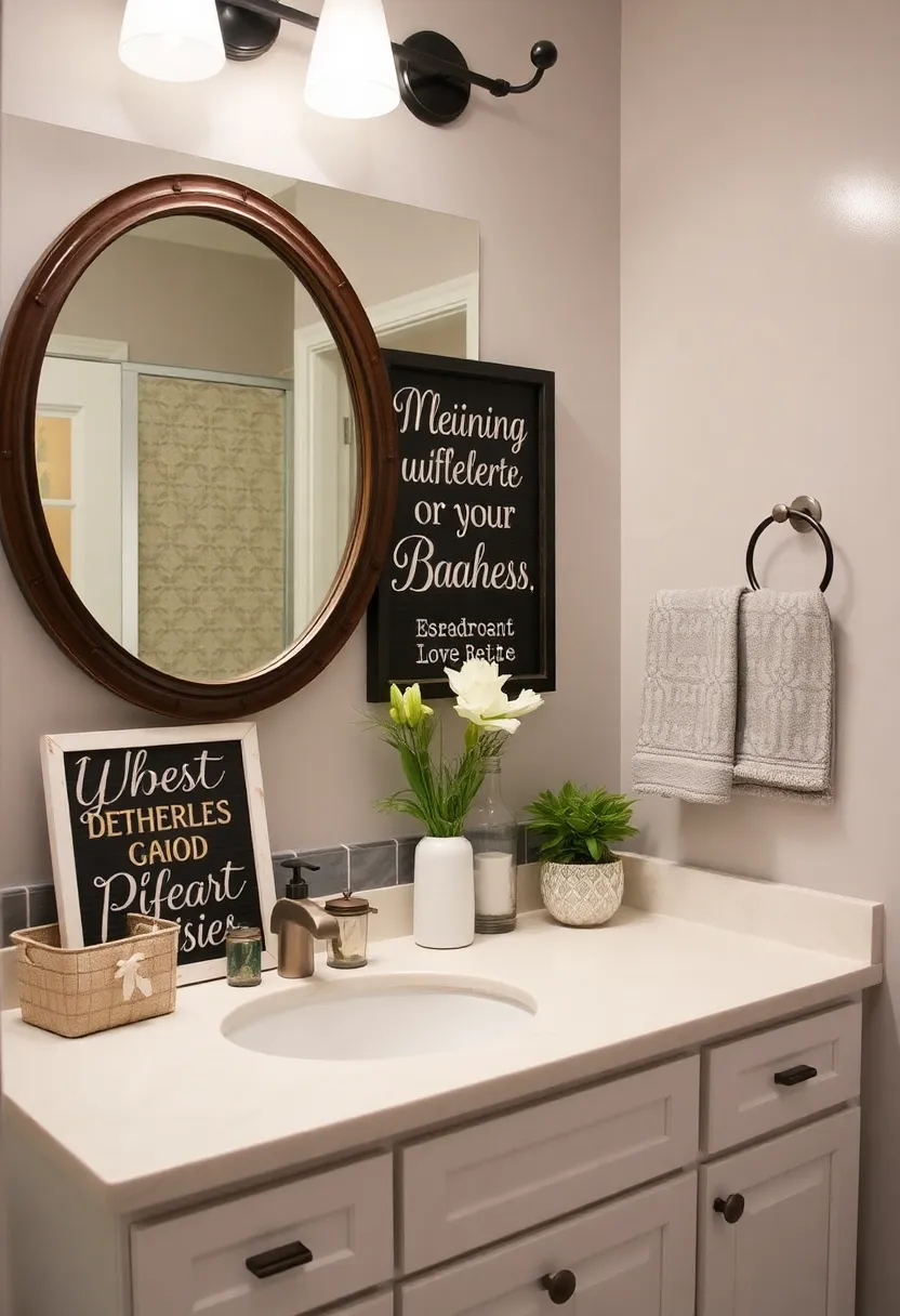 27 Bathroom Sink Decor Countertops That Stay Neat - 19. Playful Bathroom Signage
