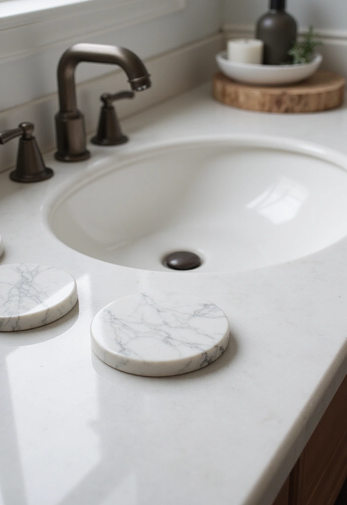 27 Bathroom Sink Decor Countertops That Stay Neat - 2. Chic Marble Coasters
