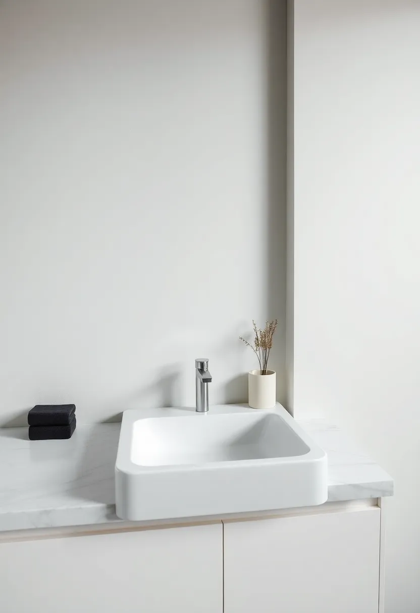 27 Bathroom Sink Decor Countertops That Stay Neat - 20. Clean and Minimalist Color Schemes
