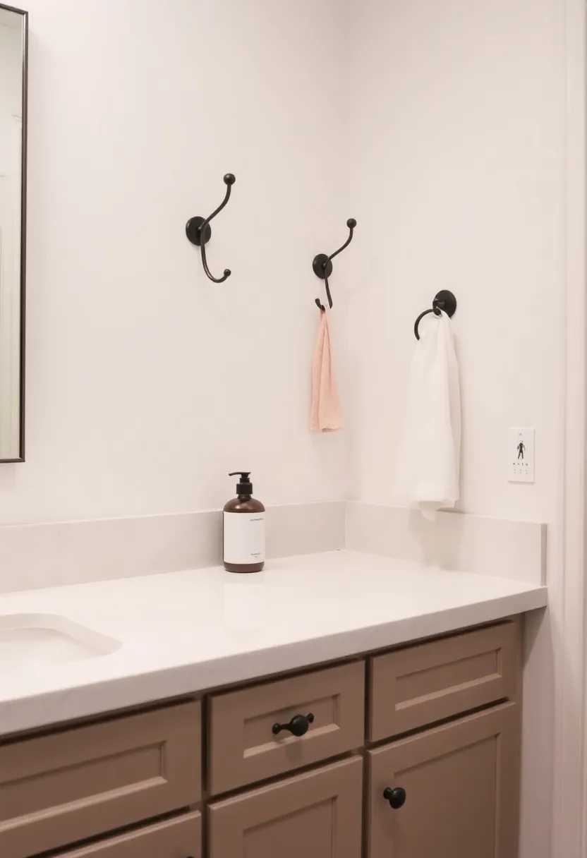 27 Bathroom Sink Decor Countertops That Stay Neat - 21. Functional and Stylish Hooks