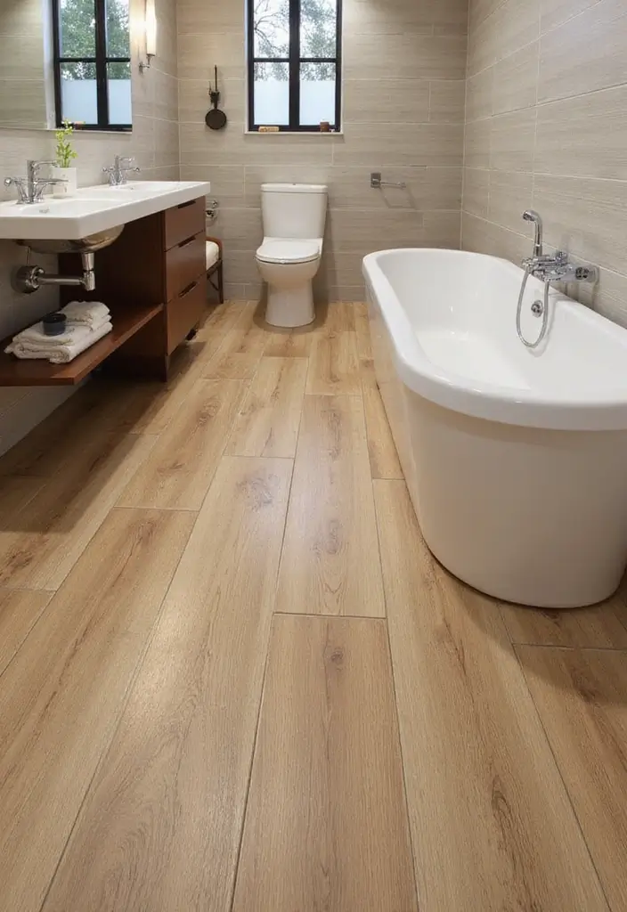 27 Bathroom Tile Floor Ideas For Modern Homes - 13. Wood-Look Tiles
