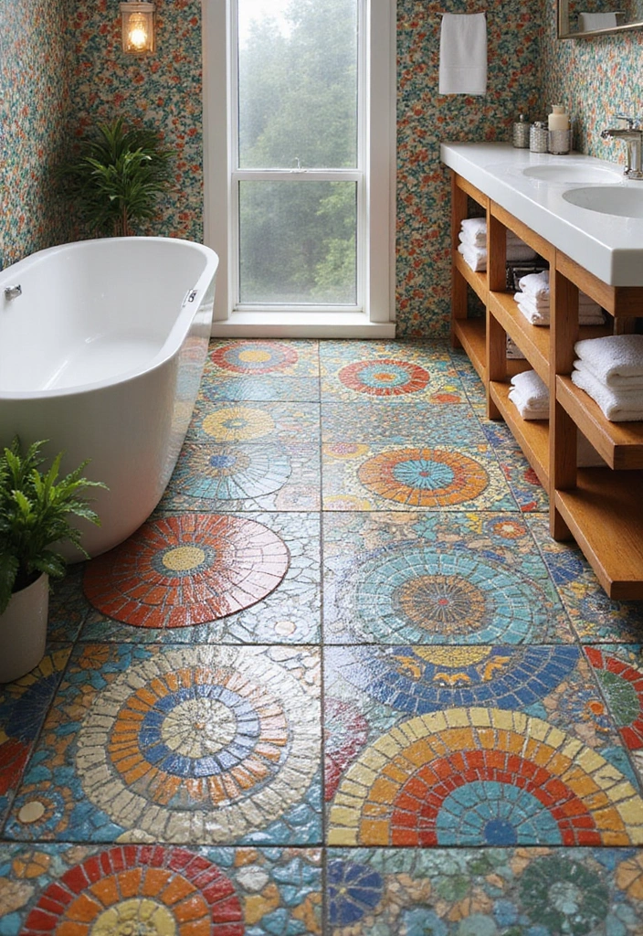 27 Bathroom Tile Floor Ideas For Modern Homes - 14. Colorful Mosaic Tiles