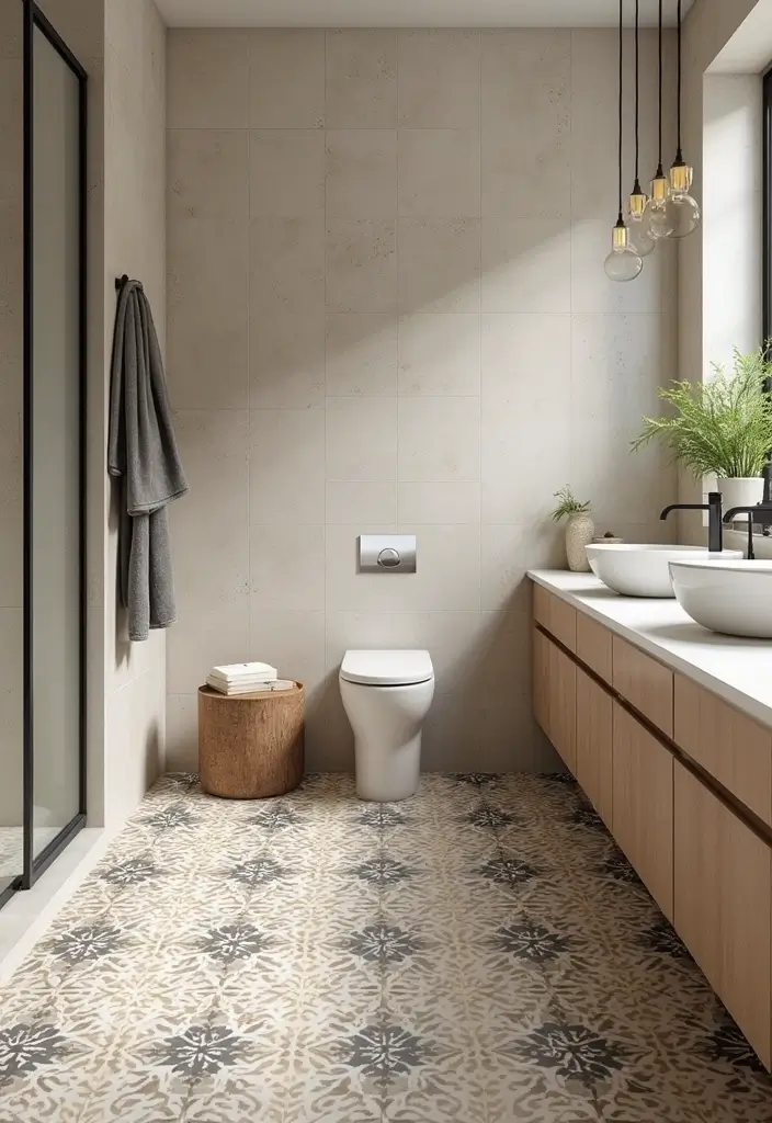 27 Bathroom Tile Floor Ideas For Modern Homes - 15. Eco-Friendly Cement Tiles