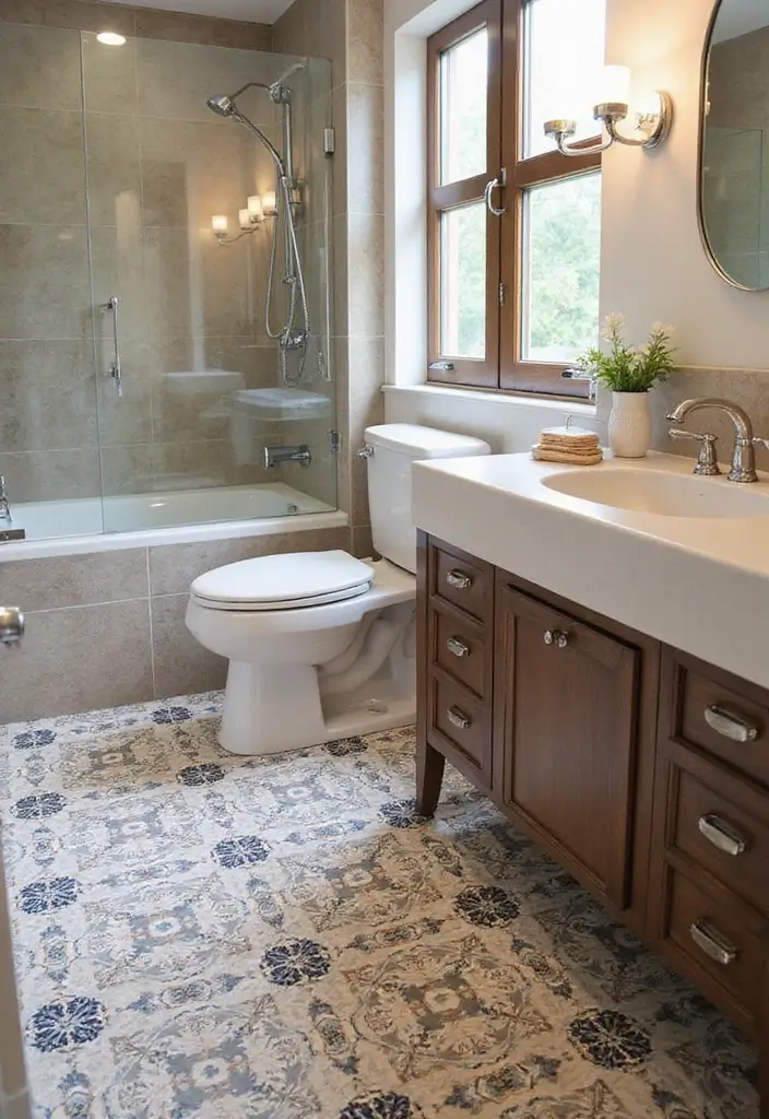 27 Bathroom Tile Floor Ideas For Modern Homes - 18. Vintage Patterned Tiles