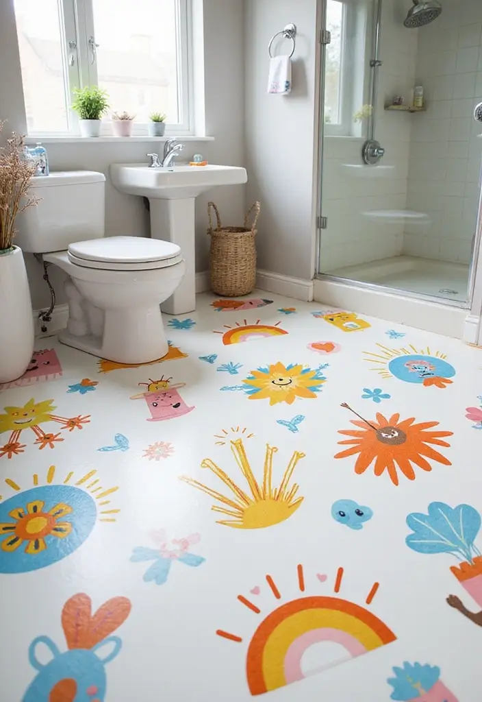 27 Bathroom Tile Floor Ideas For Modern Homes - 21. Customizable Floor Decals