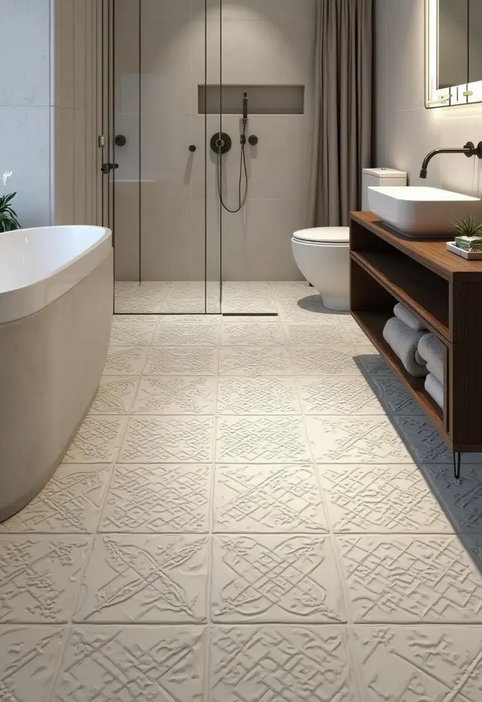 27 Bathroom Tile Floor Ideas For Modern Homes - 22. Intricately Designed Ceramic Tiles