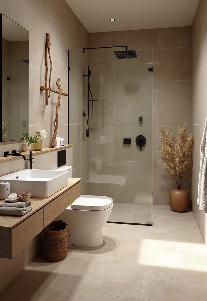 27 Bathroom Tile Floor Ideas For Modern Homes - 23. Balance with Natural Materials