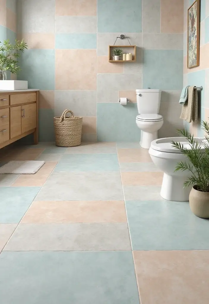 27 Bathroom Tile Floor Ideas For Modern Homes - 24. Soft Pastel Tiles