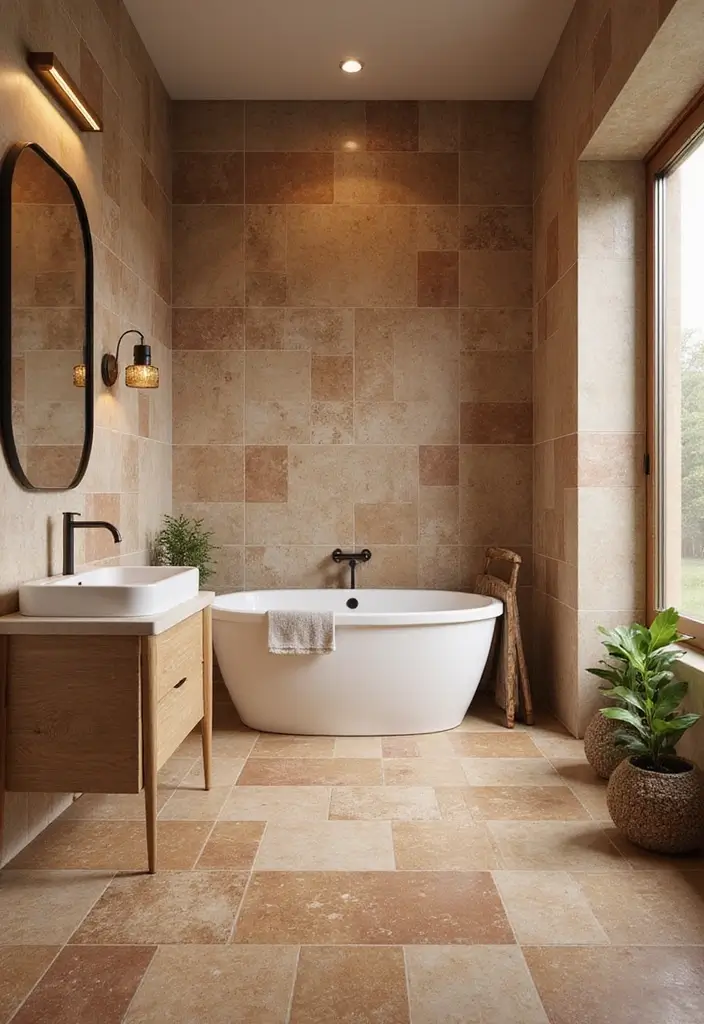 27 Bathroom Tile Floor Ideas For Modern Homes - 25. Earthy Tones for Grounding