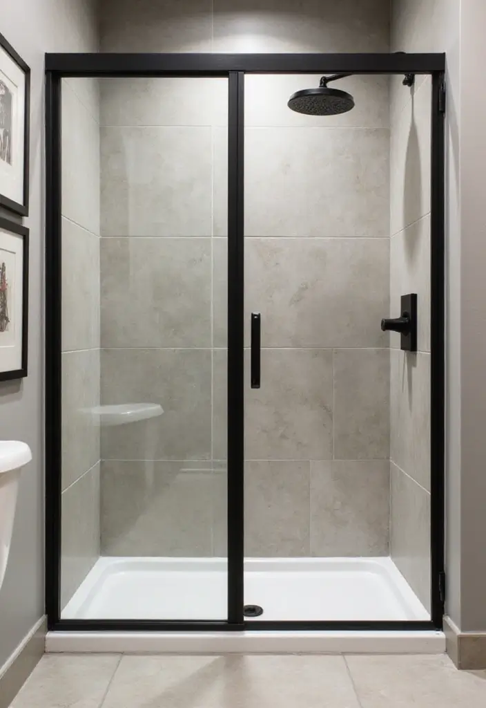 27 Black Fixtures Bathroom Ideas For Bold Looks - 12. Black Framed Shower Doors