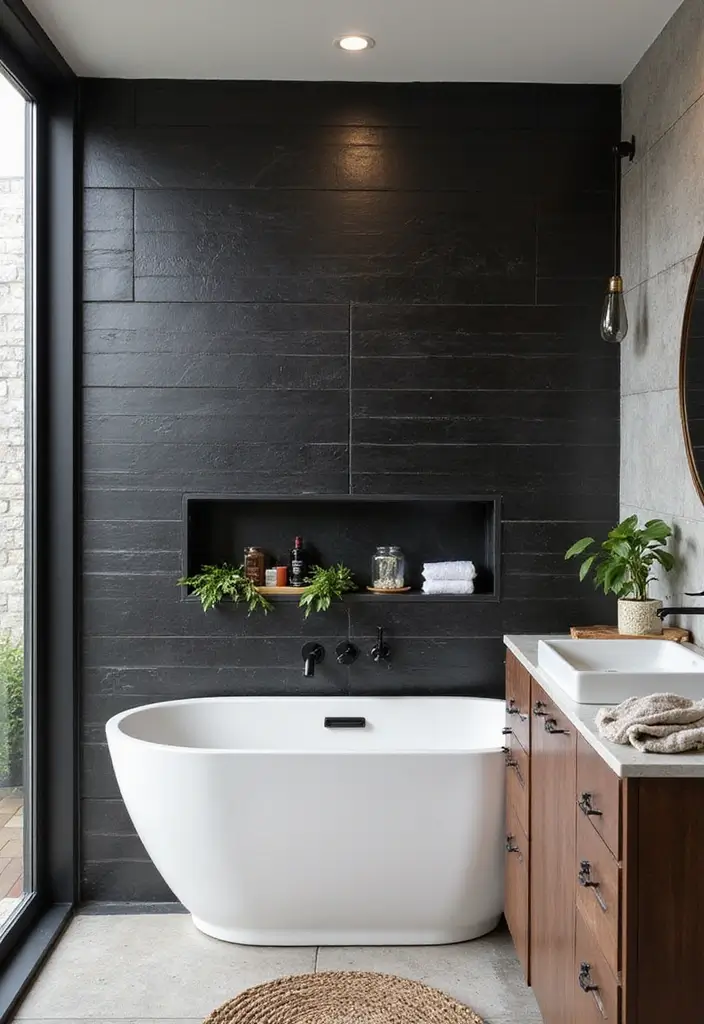 27 Black Fixtures Bathroom Ideas For Bold Looks - 14. Black Backsplash Ideas